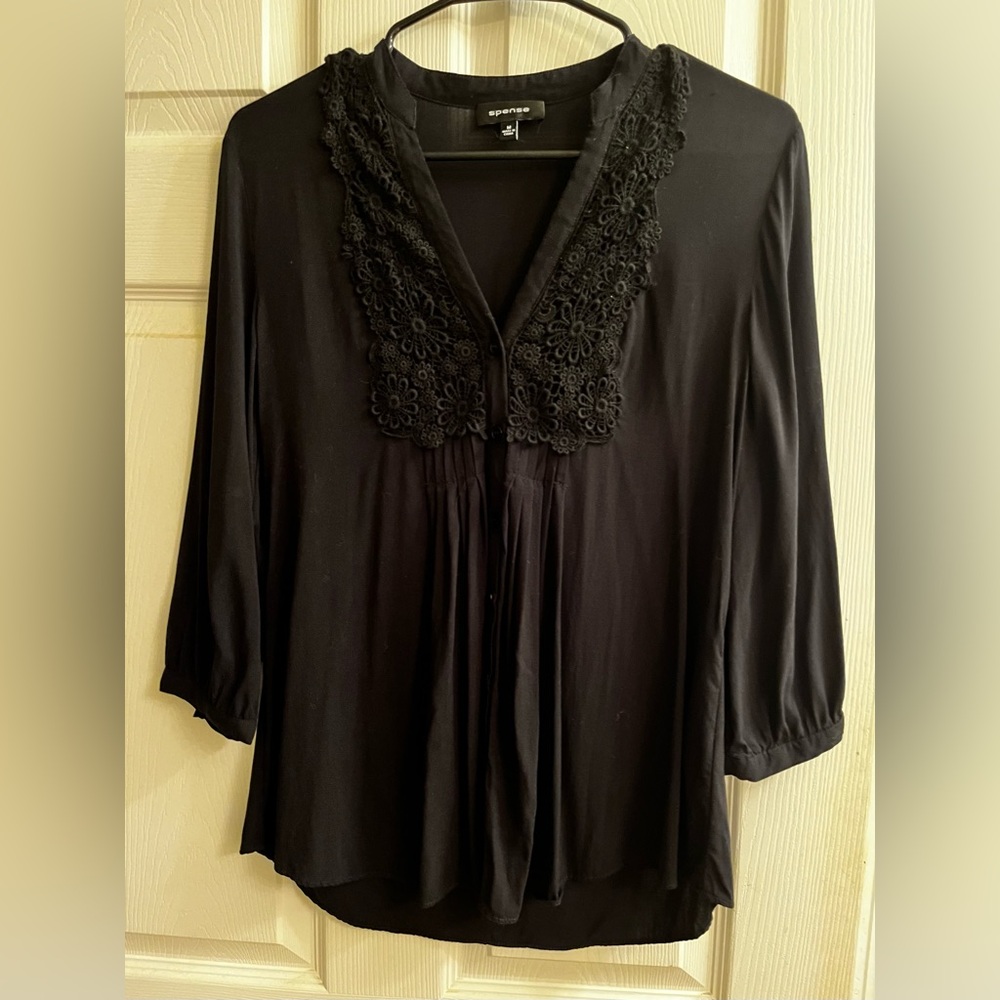 SPENCE~Black Floral Lace Women's Blouse~M